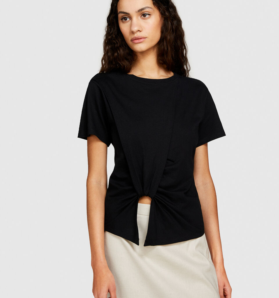 T-shirt with knot - women's short sleeve t-shirts - Black | Sisley image number 4